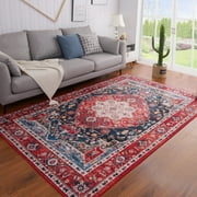 TWINNIS Boho Area Rug Vintage Rug Anti-Slip Persian Carpet for Living Room Bedroom,Red ,4x6