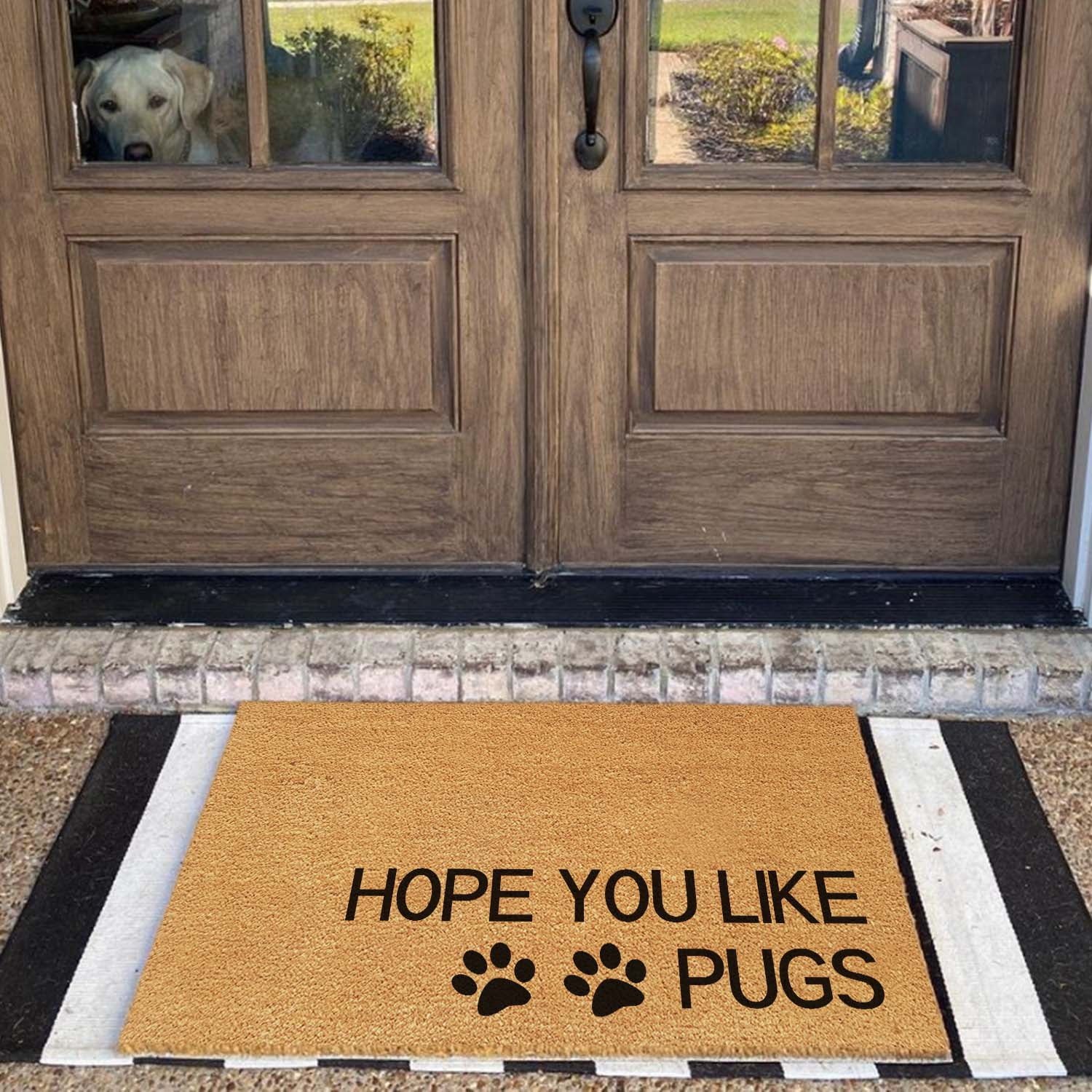 Funny Coir Doormat Hope You Like Pugs Cute Dogs Pets Rugs Front Porch Decor Doormat For The Entrance Way Personalized Rug with Heavy-Duty PVC Backing Non Slip Outdoor Coir Doormat 23.6 x 15.7inch