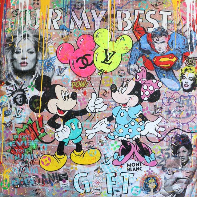Disney Canvas Painting Mickey Mouse and Donald Duck Anime Posters and Prints Wall Art Pictures for Living Room Home Decoration70x70cm Unframed Gao Jinjia LED