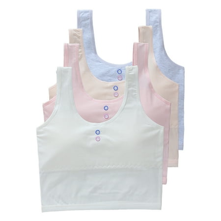 4 Pack Big Girls Bra Comfort Flex Flex Fit Seamless Wireless Light Padded Teen Sports Bras for Girls 10-16 Years