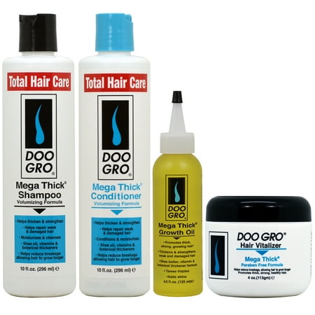 Doo Gro Mega Thick Shampoo + Conditioner + Growth Oil + Hair Vitalizer (Best Shampoo And Conditioner For Thick Oily Hair)