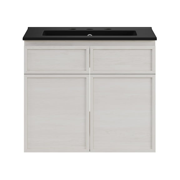 St. Tropez 24" Wall-Mounted Bathroom Vanity in White Oak with Black 3-Hole Widespread Sink Top