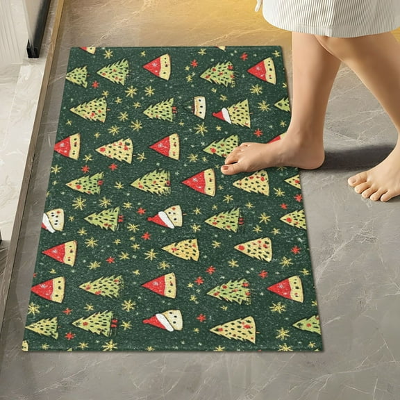 Yayeee Bath Rug for Bathroom Floor Non Slip Rectangle Fluffy Soft Absorbent Mat, 16"x24", Christmas Tree