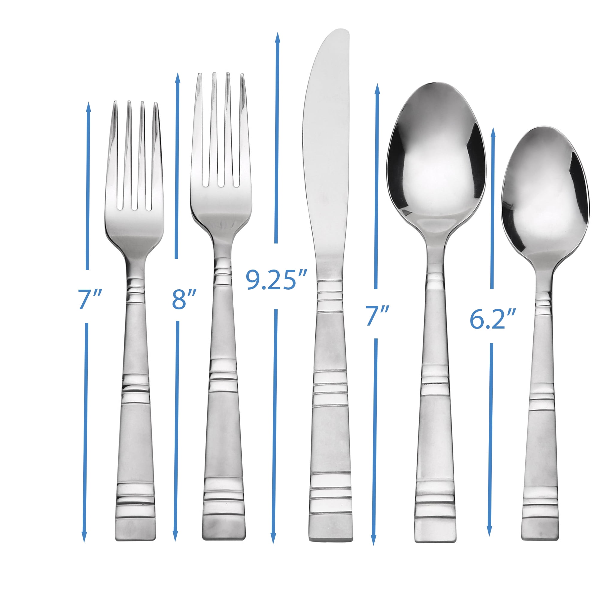 Mainstays Ashton Square 20 Piece Stainless Steel Flatware Set, Silver Tableware