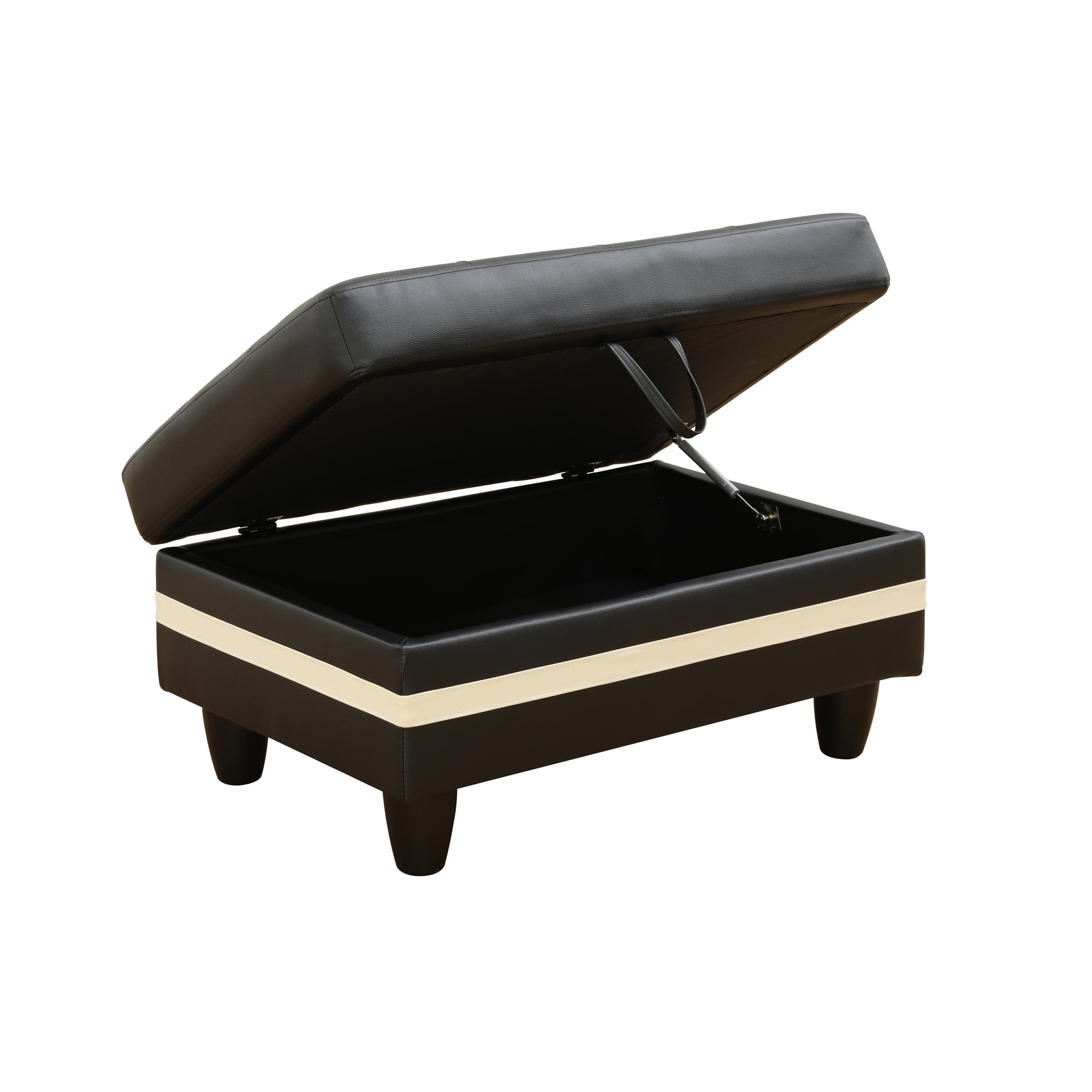 MAYEERTY Semi PU Synthetic Leather Ottoman with Storage for Modular Sectional Sofa, Black