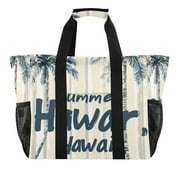 YAZAOO Mesh Beach Bags Totes Foldable Multiple Pockets Creatively Tropical Breeze Printed