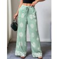 thumbnail image 5 of Women Lazy Style Printed Wide Leg Pants Elastic High Waist Side Pockets Loose Fit Casual Trousers Flower Color L, 5 of 8