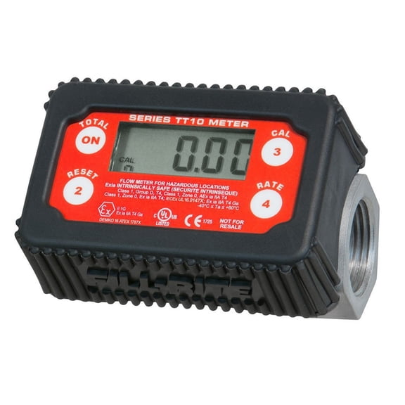Fill-Rite TT10ABC 1-Inch Nickel-Plated BSPP Thread In-Line Digital Turbine Meter