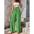 thumbnail image 4 of Pantalones de Salón de Pierna para Mujer, Cintura Alta, Ajustables, con Nudo de Lazo, Holgados. Verde S, 4 of 9