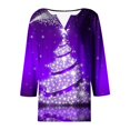 thumbnail image 5 of Puntoco Camiseta informal con cuello en V y botones con estampado navideño de moda para mujer, blusa holgada de manga 3/4, 5 of 5