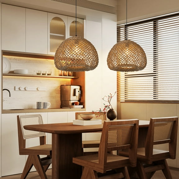 LittleGlovo Living Room Hand Woven Brown Seagrass Rattan Pendant Light