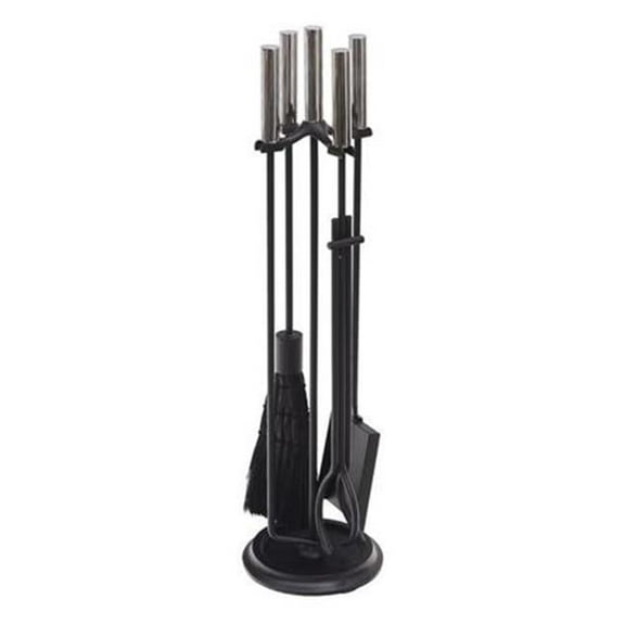 Achla Designs Minuteman International Contemporary Bedford Fireplace Set of 4 Tools, 30.25 Inch Tall, Black and Polished Chrome