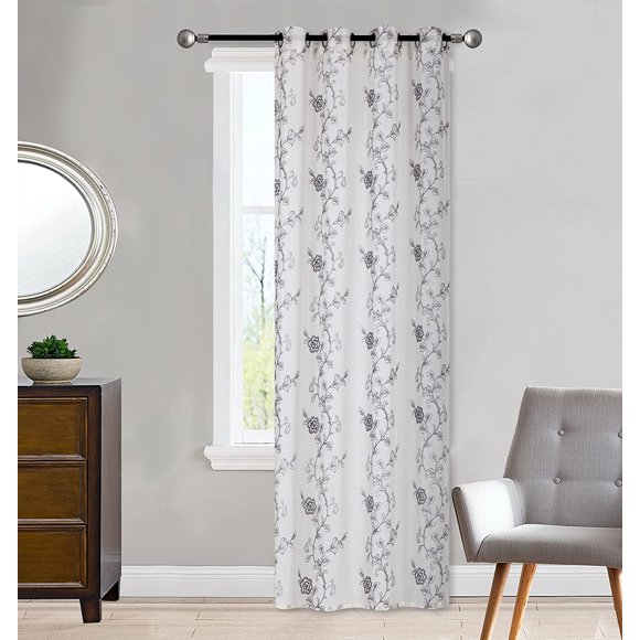 Sheer Curtains Embroidery (Pack of 2) 54" X 84" by ATI (Grey)