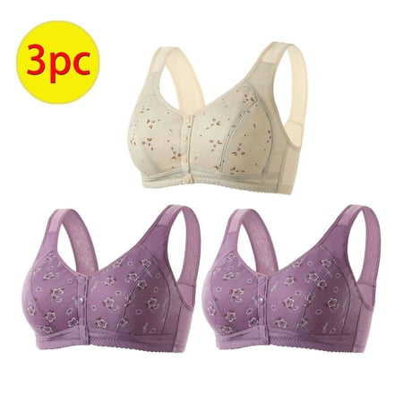 Crunowin Women s Front Closure Bra 3 Pack  Breathable Lingerie Wire Free Comfort Plus Size Push Up Everyday Underwear Khaki L