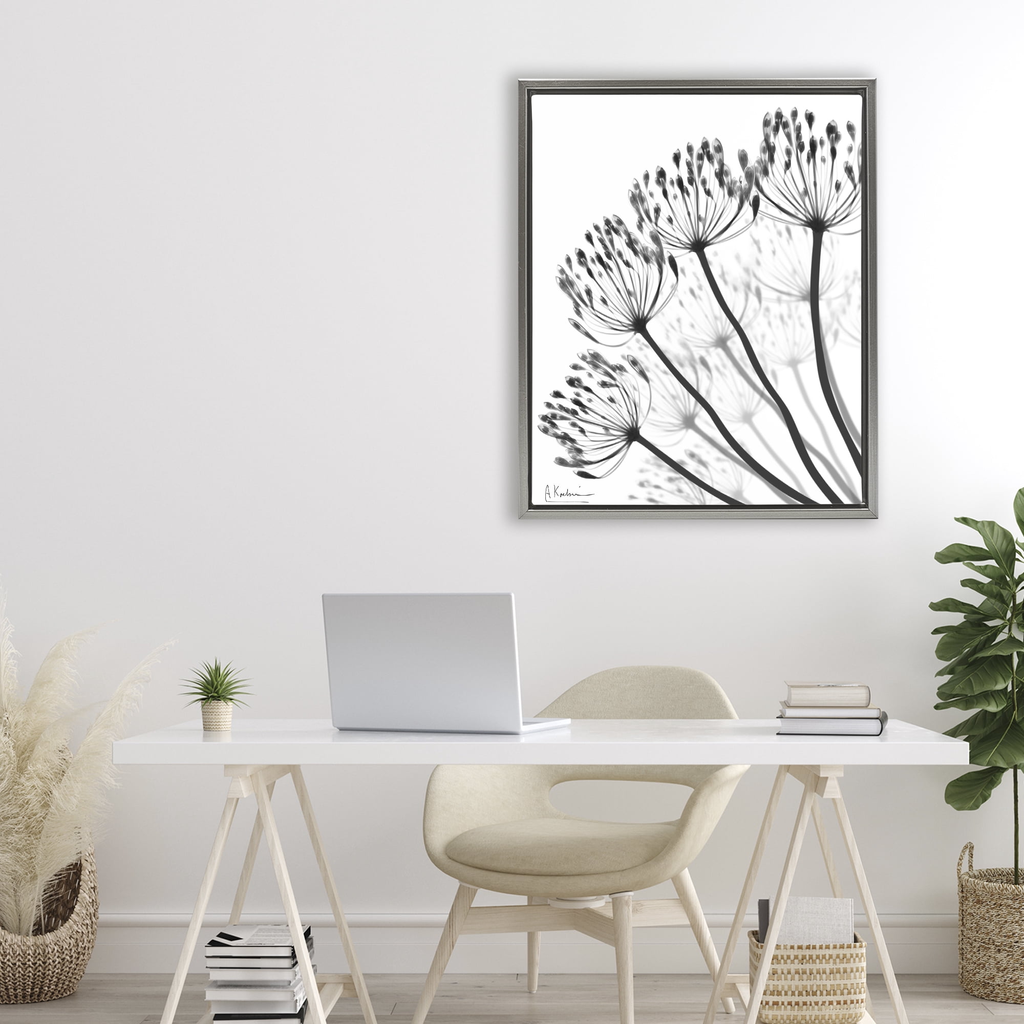 Stupell Industries Floral Fan Dandelions Gray Framed Floater Canvas Wall Art, design by Albert Koetsier