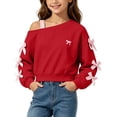thumbnail image 2 of BLVB Girls off the Shoulder Sweatshirt Cute Long Sleeve Crop Pullover Tops Bowknot Fall Fashion Clothes for Teen Girls(Red,11-12 Years), 2 of 6