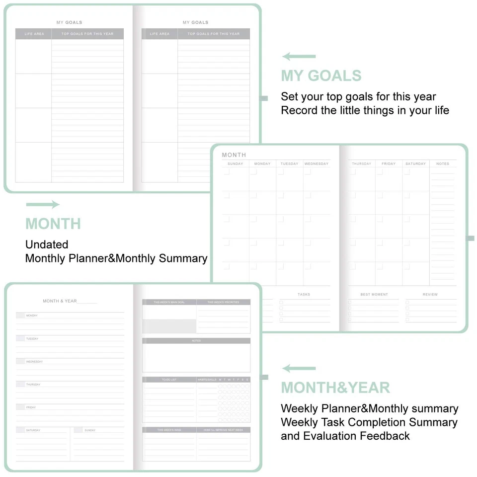 Undated Academic Weekly & Monthly Planner For 2021,2022,5.6"X8.2",52 Weeks & ...