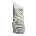thumbnail image 6 of ClodeEU Ladies Slanted One Shoulder Sleeveless Solid Color Pleated Hip Mini Dress (White 8(L)), 6 of 6