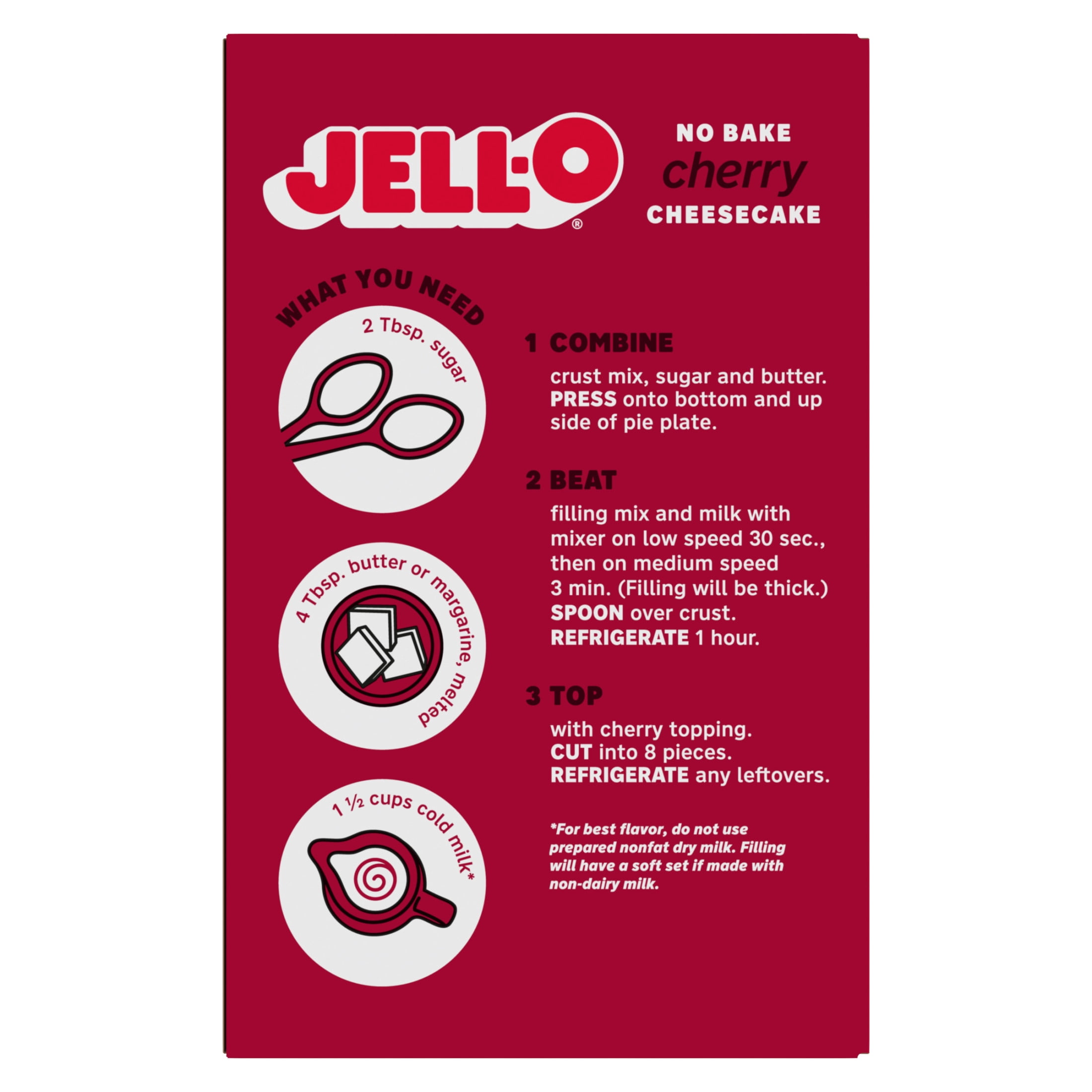 Jell-O No Bake Cherry Cheesecake Dessert Kit with Cherry Topping, Filling Mix & Crust Mix, 17.8 oz Box
