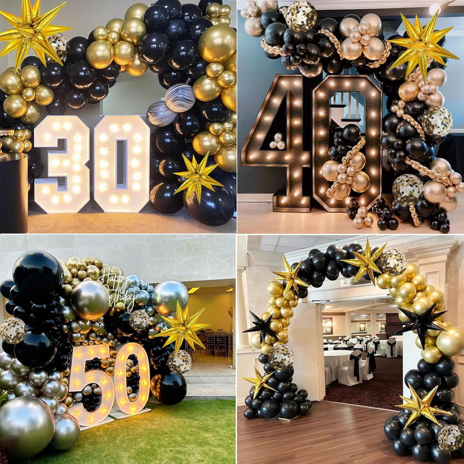 Black and Gold Balloons Arch Kit with Confetti for 2026 Graduation Decorations Class Grad Men Birthday Party Prom Retirement Masquerade Anniversary