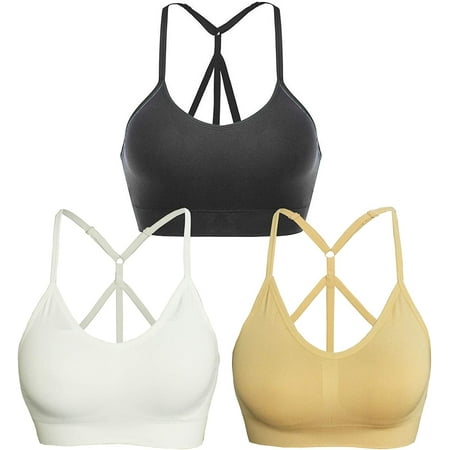 

QWZNDZGR 3 Pack Women s Medium Support Cross Back Wirefree Removable Cups Yoga Sport Bra
