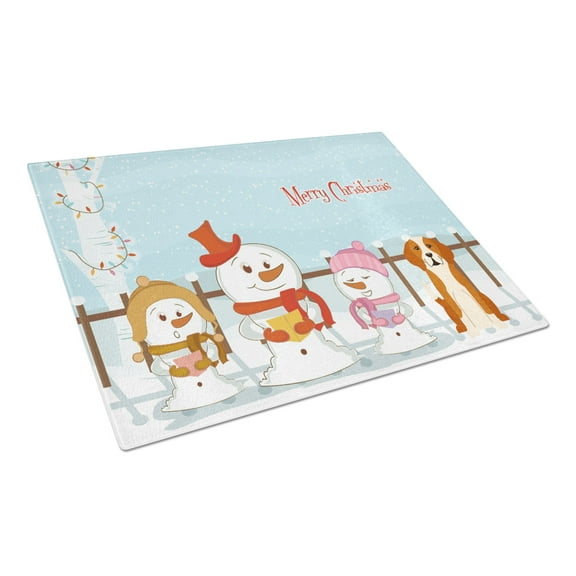 Caroline's Treasures Merry Christmas Carolers English Foxhound Glass Cutting Board Large