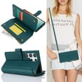 thumbnail image 3 of for Samsung Galaxy S24 Ultra Crossbody Case, RFID Blocking for Galaxy S24 Ultra Case Wallet with Card Holder, Fashion PU Leather Magnetic Flip Zipper Wrist Strap Lanyard Phone Case, Green, 3 of 11