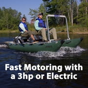 Sea Eagle 375fc FoldCat 1-2-Persons Inflatable Fishing Pontoon Boat, Lightweight & Portable, w/2 Green Swivel Seats, Pedestal, Oar Set, Scotty Rod Holders, Boat Bag, Pump- Deluxe Package