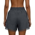thumbnail image 3 of Pounoo Women's Shorts Elastic Waist Linen Blend Shorts Casual Daily Style Lightweight Breathable Drawstring Waist Floral Embroidered Hem Shorts Gift, 3 of 8