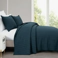 thumbnail image 2 of Chezmoi Collection Madrid Herringbone Geometric Solid Cotton Lightweight Quilt, 3-Piece Quilt Set, Queen, Dark Blue, 2 of 9