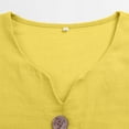 thumbnail image 5 of Oversized Tshirts for Women Casual Cotton Linen Blouse V Neck 3/4 Sleeve Button Decor Loose Fit Yellow Summer Tops for Women, 5 of 9