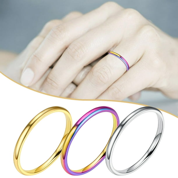 HOARBOEG Women s Ring for Beauty 2Mm Stainless Steel Smooth Ring