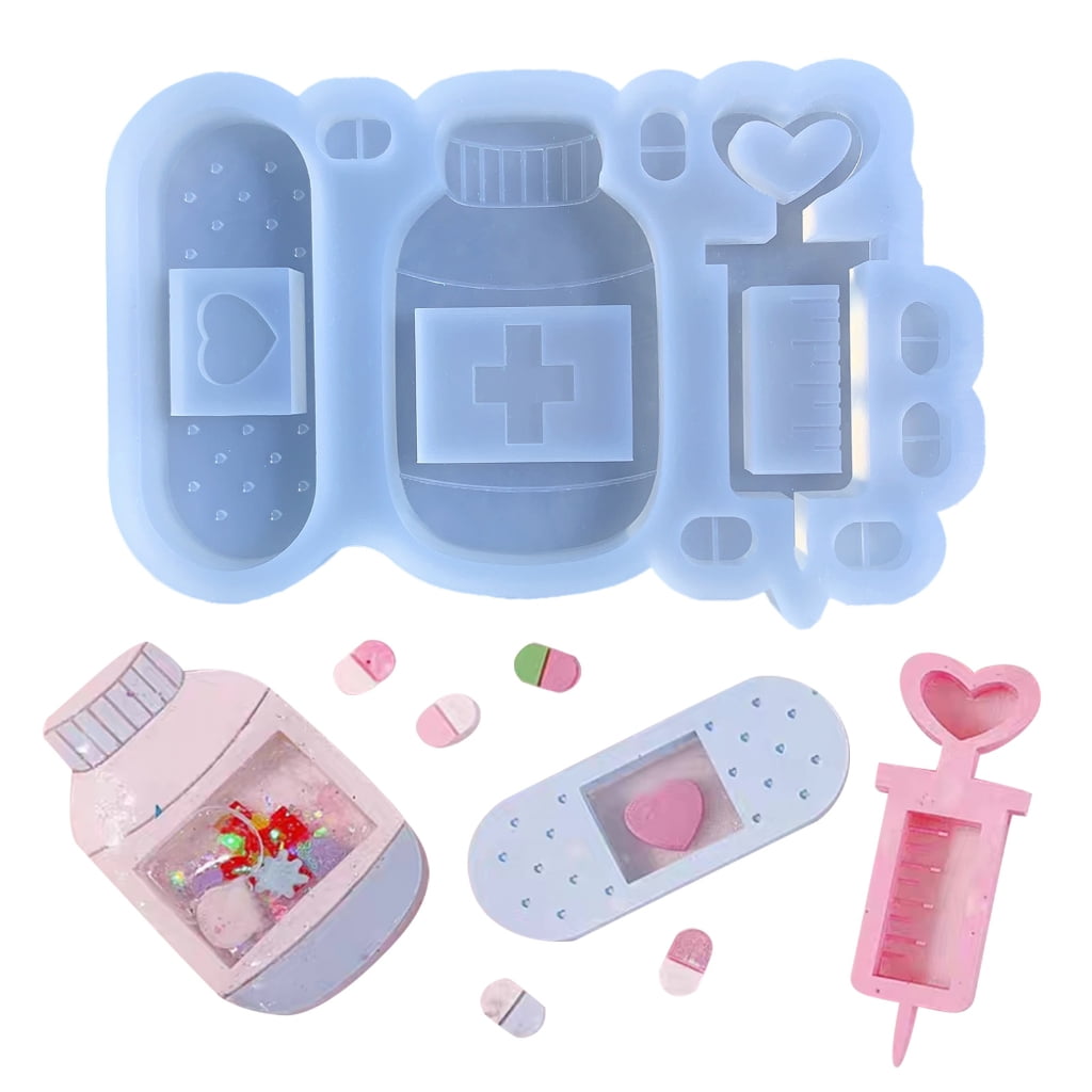 Voyyphixa 4 PCS Bowknot Resin Shaker Molds - Heart, Round, Rectangle Hollow Silicone Molds For Charms & Keyrings