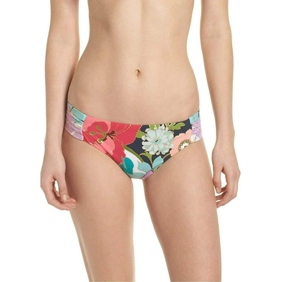 Trina Turk Women's Side Shirred Hipster Bikini Swimsuit Bottom, Pink/Purple / Navy/Royal Botanical Print, 14