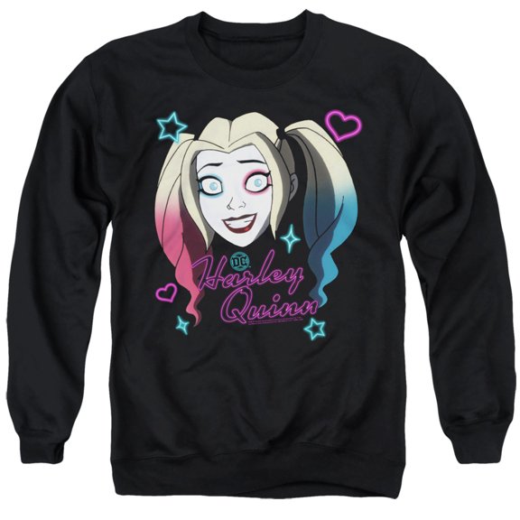 Harley Quinn Animated Series Harley Head Unisex Adult Crewneck Sweatshirt (Medium) Black