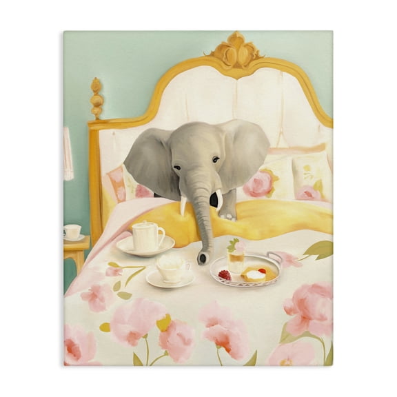 Breakfast in Bed Elephant Canvas Wall Art, design by Leah Straatsma
