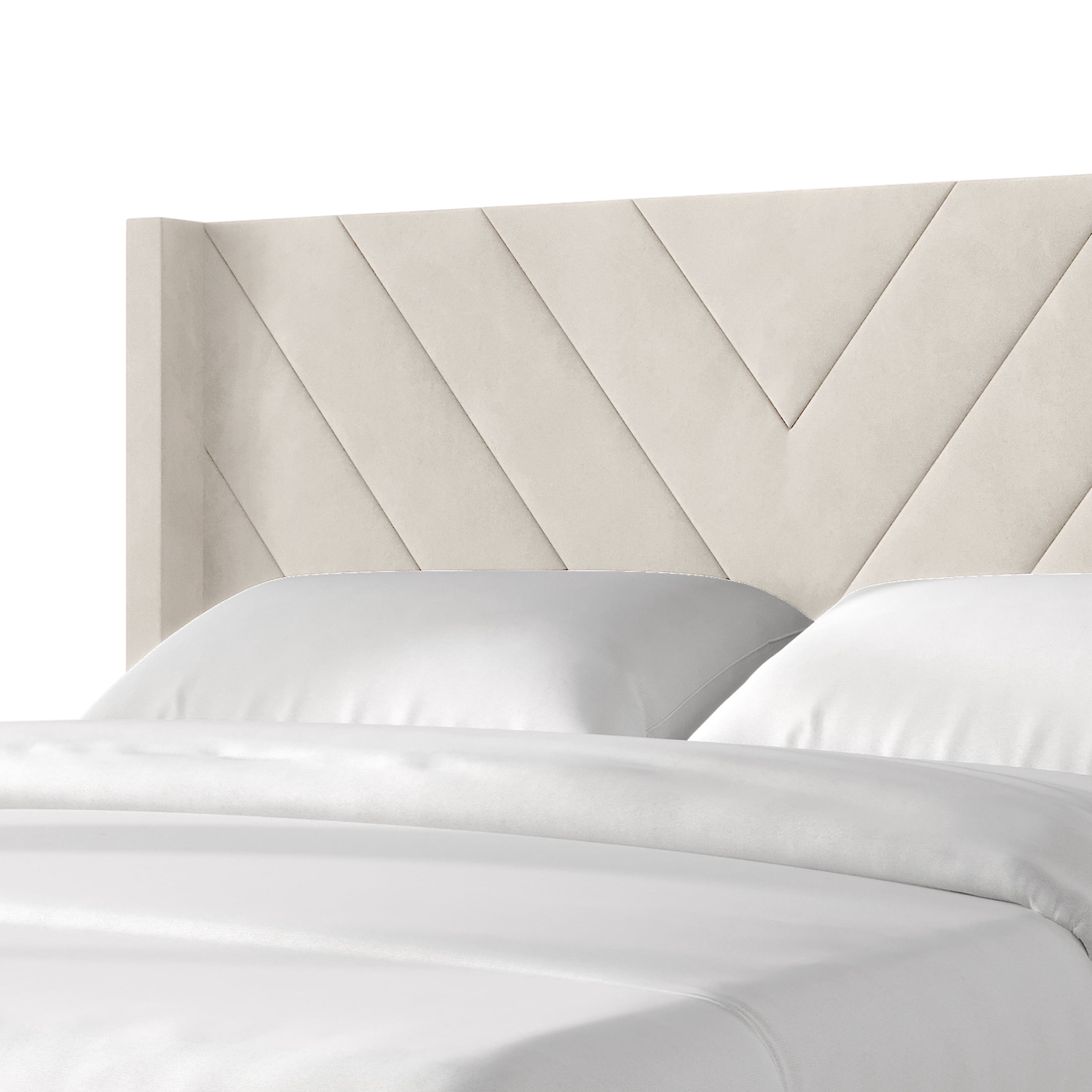 Castle Place Sophisticated Wingback Velvet Upholstered Twin Platform Bed, Beige