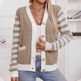 thumbnail image 2 of Penkiiy Women's Long Sleeve Open Front Cable Knit Crop Cardigans V Neck Button Sweaters with Pockets L Khaki, 2 of 8