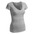 thumbnail image 2 of Essential Basic Women's Plain Short Sleeve T-Shirt V-Neck Top Junior & Plus Sizes, 2 of 3