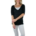 thumbnail image 7 of ToBeInStyle Women's Textured Mid-Sleeve V-Neck Cable Knit Sweater - Black - M, 7 of 7