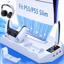 Charging Cooling Dock for PlayStation 5/Slim/Pro - 3-Speed Cooling Fan, Dual Controller Charger, Headset Stand with USB Hub