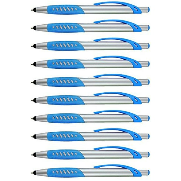 Lexis Stylus Pen, 2 in 1 Capacitive Stylus & Ballpoint Click Pen with Comfort Grip for Universal Touchscreen Devices (Box of 10, Light Blue)