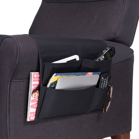 Leather Remote Control Organizer WALLNITURE Armrest Remote Control Organizer with 5 Pockets Canvas Black 16 Inch Wide ()