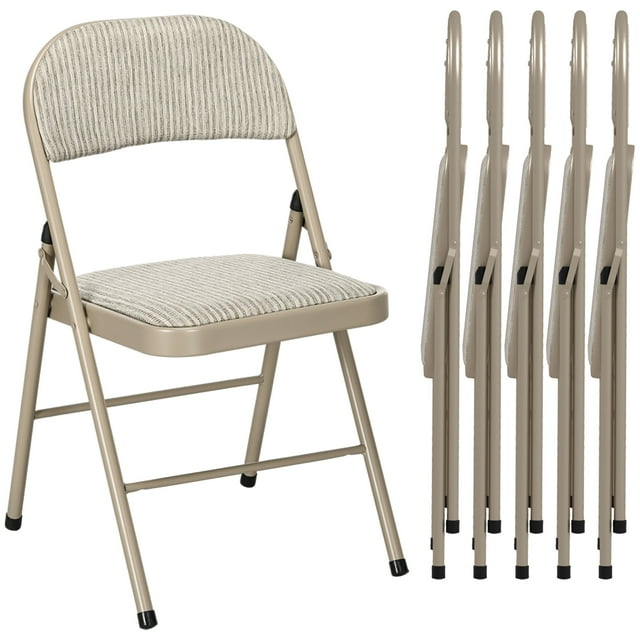 HOMCOM Chaises Pliantes en Métal avec Coussin en Lin Chaises Pliables Beige