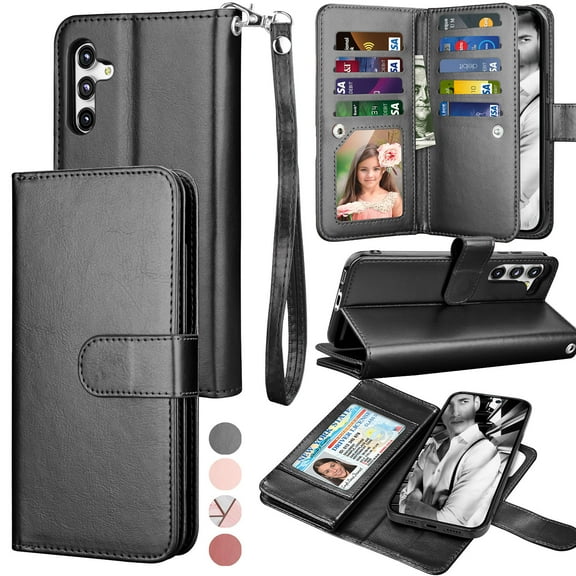 Galaxy S23 FE Case, S23 FE Wallet Case, Samsung Galaxy S23 FE 6.4 inchs PU Leather Case,Luxury Cash Credit Card Slots Folio Flip Cover [Detachable Magnetic Case] & Kickstand - Black