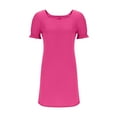 thumbnail image 5 of LOVZFMLL Women's Casual Dresses Summer Puff Short Sleeve Square Neck T-Shirt Dresses Cute Vacation Solid A-Line Mini Dresses Hot Pink L, 5 of 6