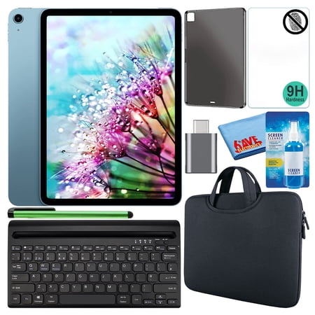 Apple 10.9" iPad Air (2022, 64GB, M1 Chip, Wi-Fi, Blue) (MM9E3LL/A) Bundle with Black Zipper Sleeve + Screen Protector + TPU Case + Keyboard + LCD Cleaner