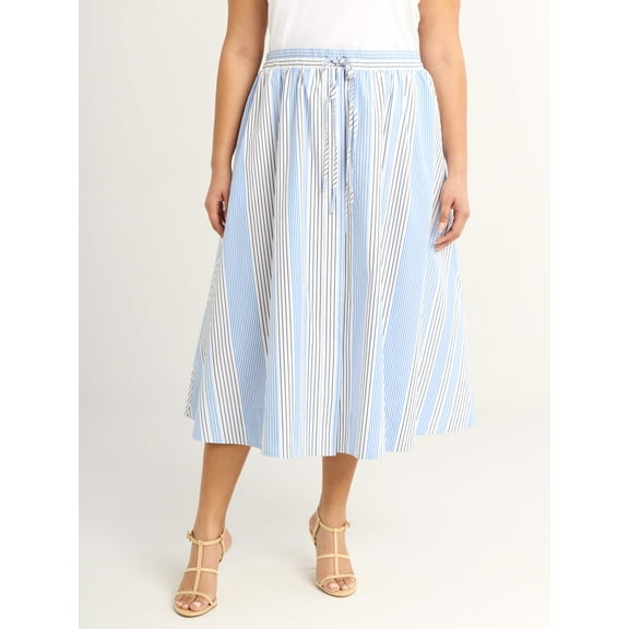 Free Assembly Women's and Women's Plus Tie Front Cotton Maxi Skirt, XS-4X