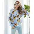 thumbnail image 6 of Women'S Casual Butterfly Print Knitted Pullover Sweaters Long Sleeve Crew Neck Jumper Tops Blue & Yellow S, 6 of 7