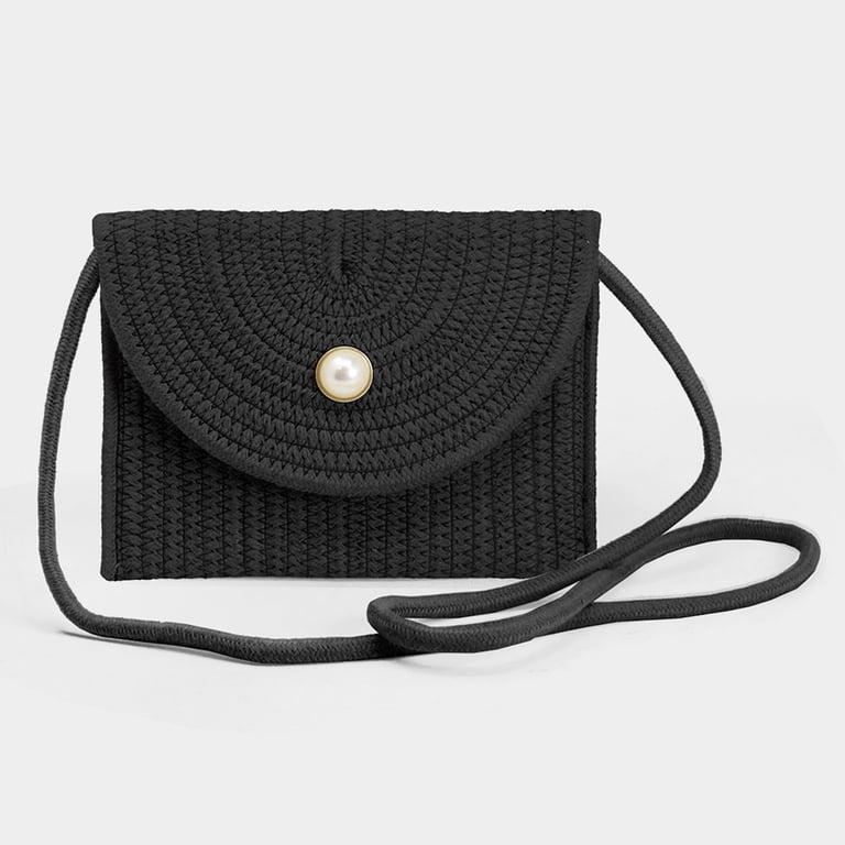Solid Color With Pearl Button Straw Micro Crossbody Bag - Walmart.com
